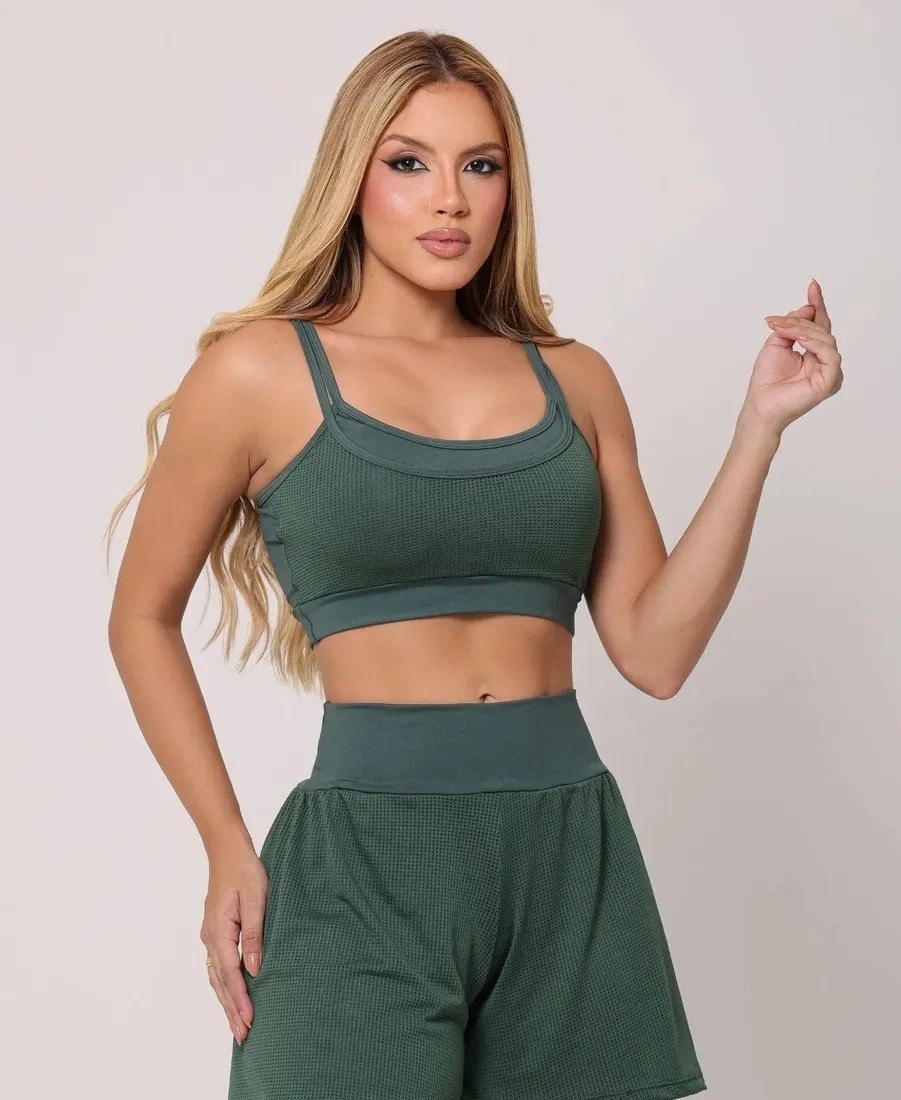 Conjunto Fitness Feminino Top Short Duplo Roupa Treino Run