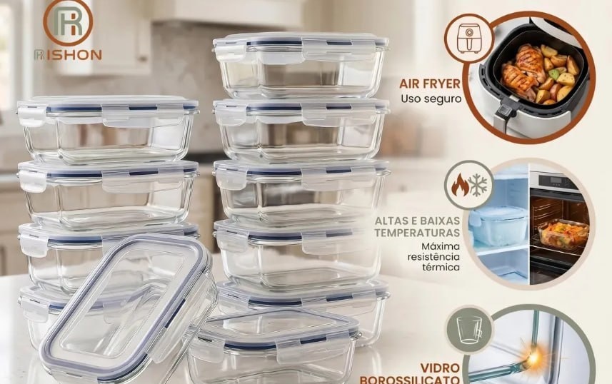 Kit 10 Potes Herméticos de Vidro 370ml