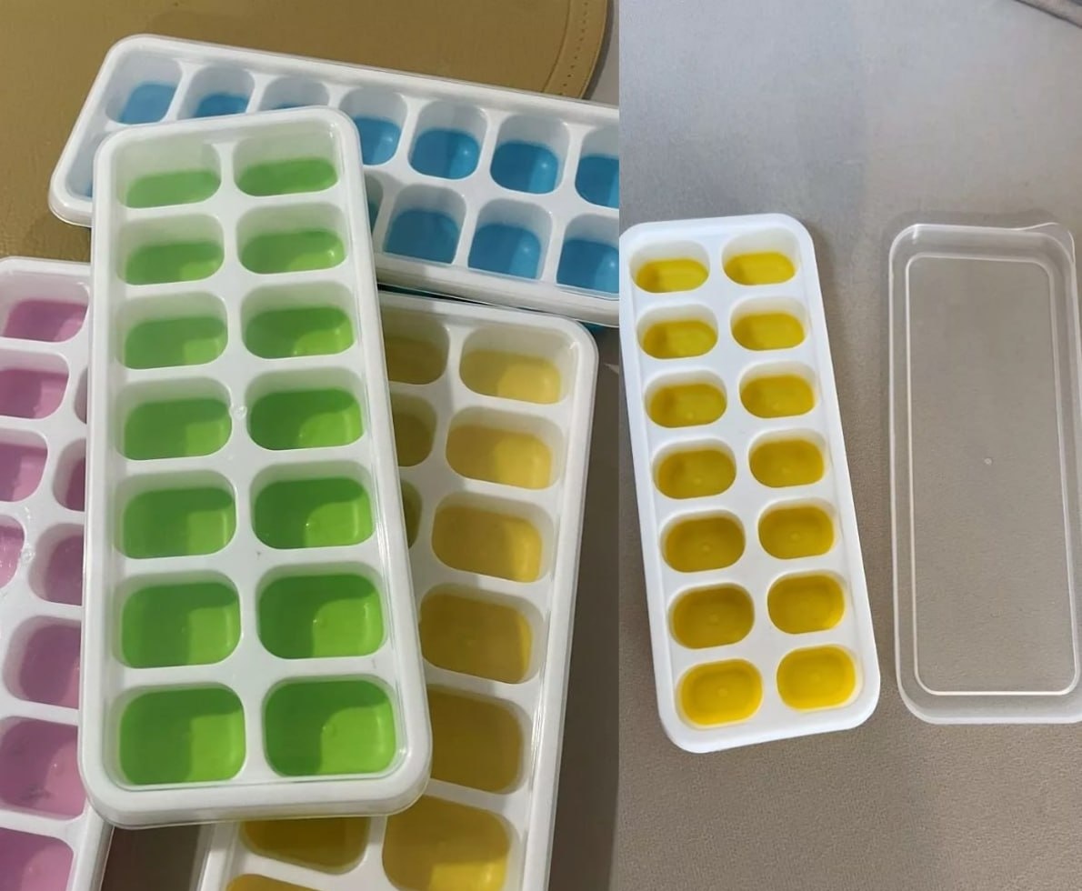 Kit 4 Formas de Gelo Silicone 14 Cubos com Tampa e Flexível