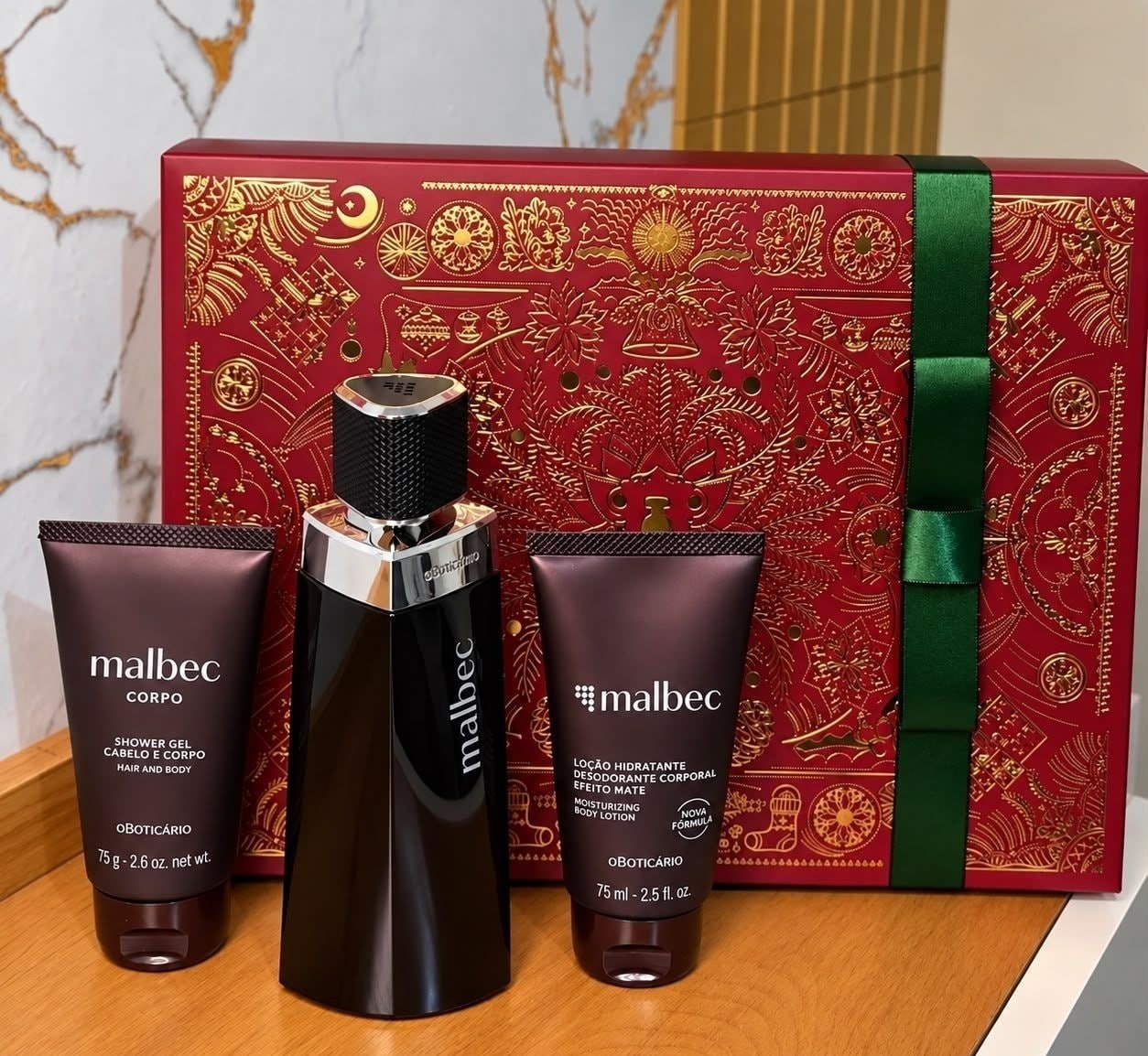 Kit Presente Malbec Tradicional Perfume 100ml  Hidratante 200ml  Shower Gel 75g