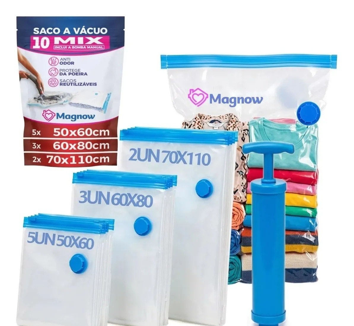 Magnow Pack Sacos A Vácuo Kit 10 Unidades Com Bomba Reutilizável