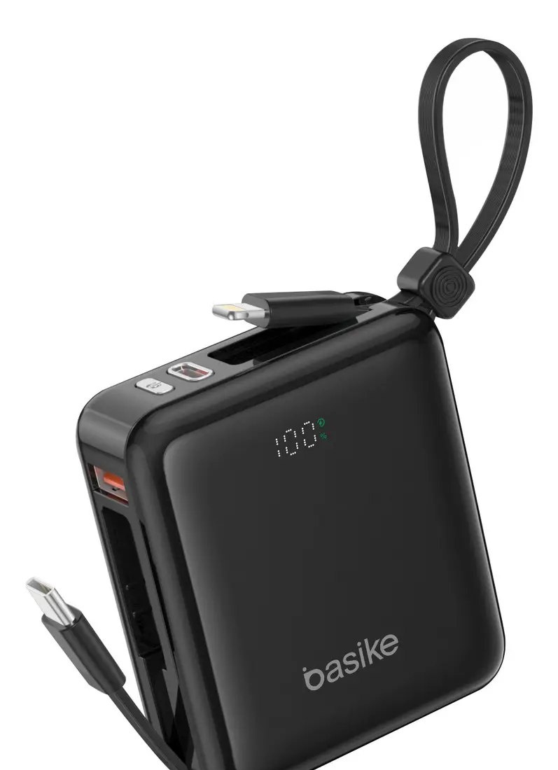 Power Bank Basike 10000mAh Turbo Carga Rápida 22.5W com Cabos para iPhone e Android