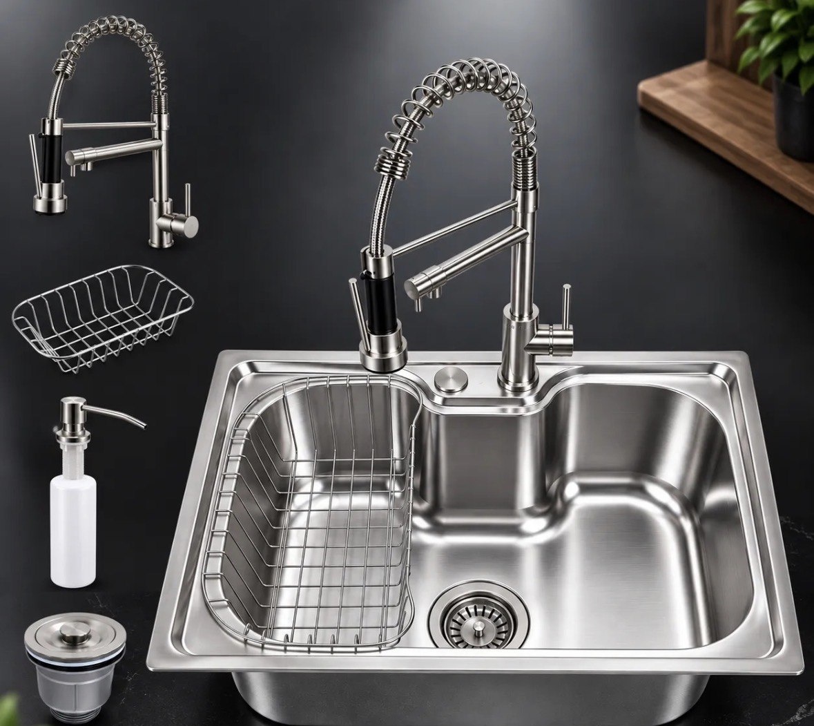 Kit Completo Cuba Inox Gourmet Dupla 50x40cm Com Torneira
