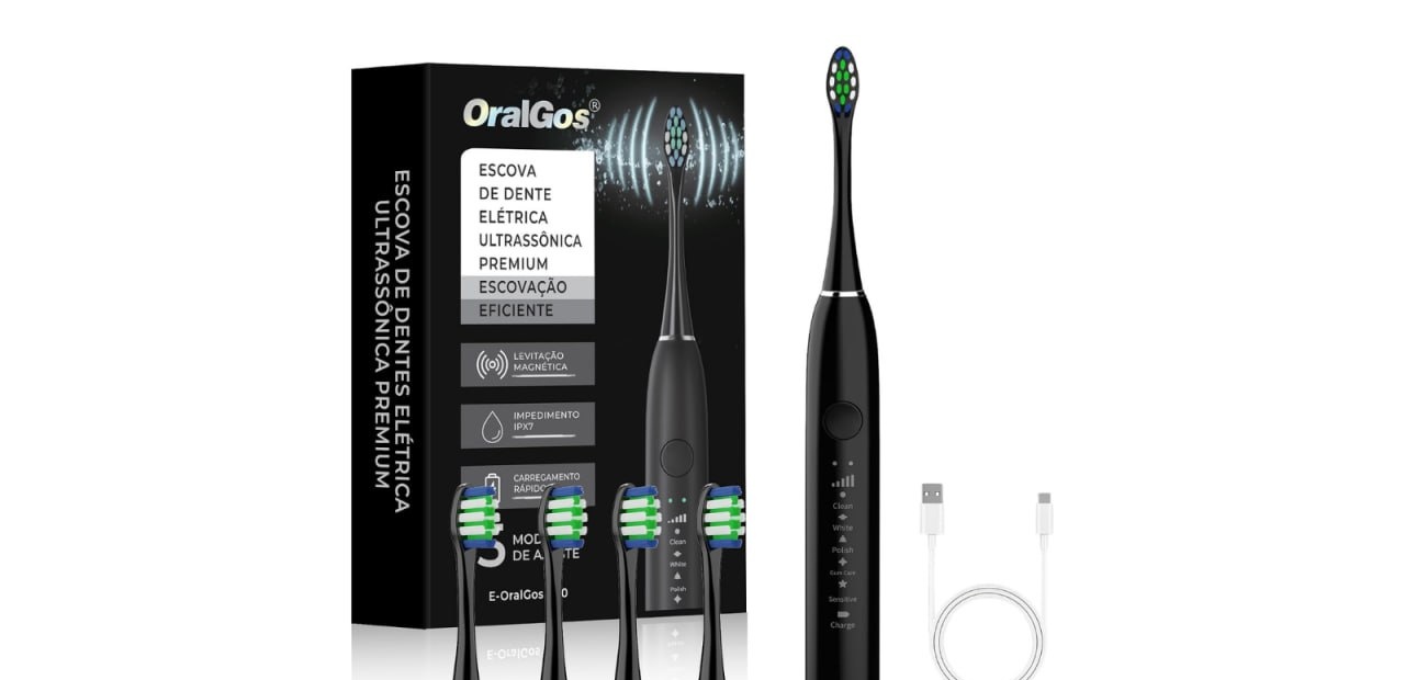 Escova Dental Elétrica OralGos Recarregável  4 refis