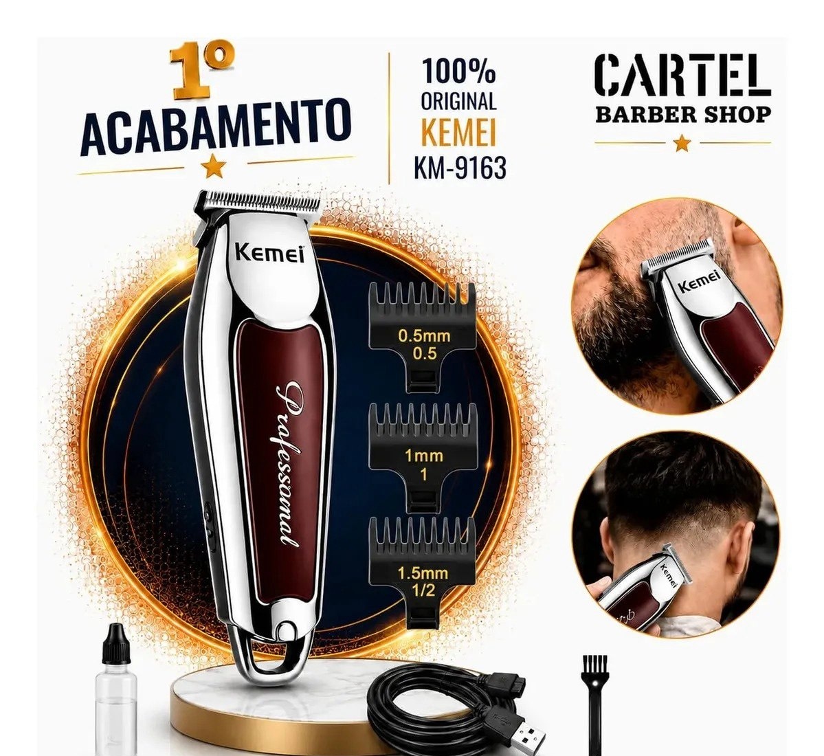Máquina Profissional Cortar Cabelo E Barba Acabamento Sem Fio Prateado Com Marrom Bivolt 110220