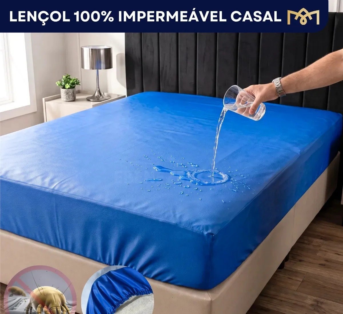Capa Protetor Casal Impermeável Resistente Elástico Cama 1,38x1,88x30cm Silencioso Antimofo Hospitalar Azul Antialergico