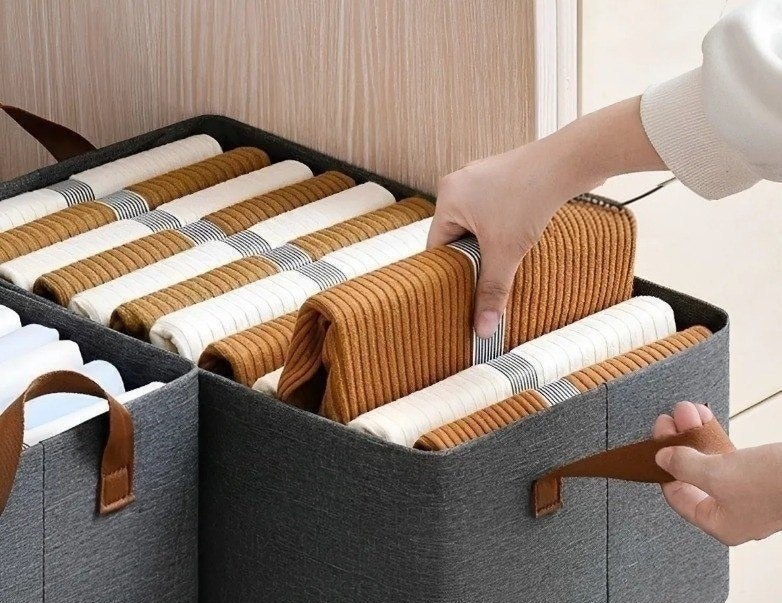 Kit com 4 Caixas Organizadoras de Guarda-Roupa Cesto Gaveta Dobrável