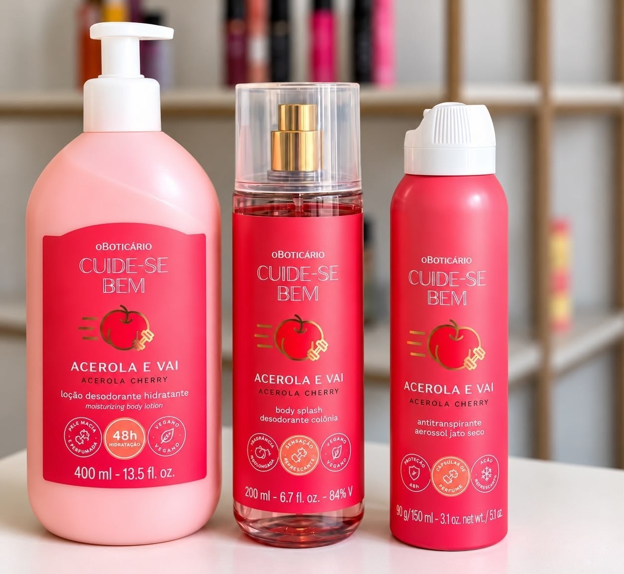 Combo Cuide-se Bem Acerola E Vai Loção Hidratante 400ml  Body Splash 200ml  Desodorante 150ml