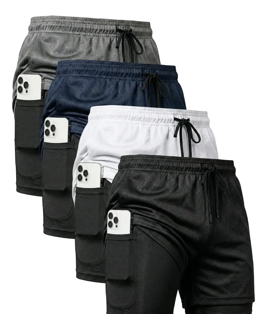 Kit 4 Shorts 2 Em 1 Duplo Dryfit Masculino Compressão Térmic