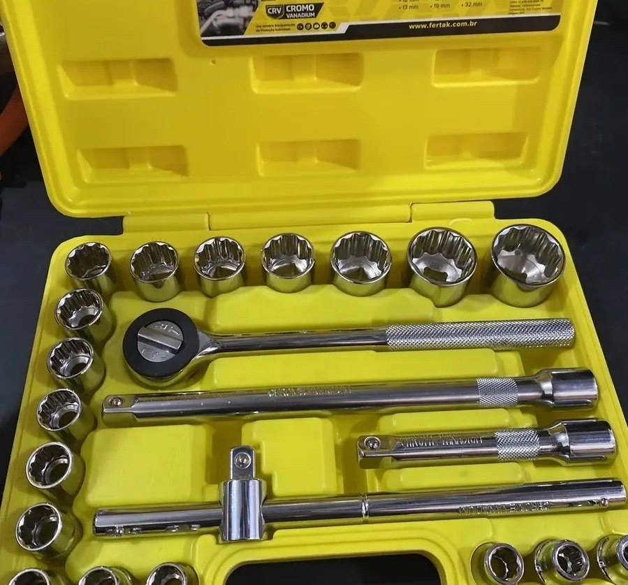 Jogo Kit De Soquetes Ferramentas Manuais Chave Catraca Reversível 12 Pol 8 A 32mm Cor Amarelo Bcs022 The Black Tools