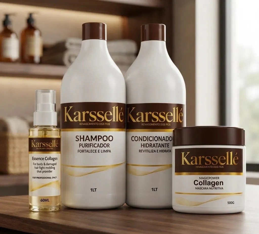 Kit Karssellé Shampoo 1l  Condicionador 1l  Máscara 500g  Óleo 60ml