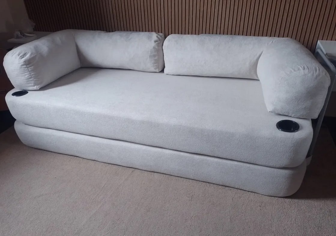 Sofá Cama Orbe 1,90m Xpand Tech Tecido Boucle Cama Inbox Cinza ou Bege