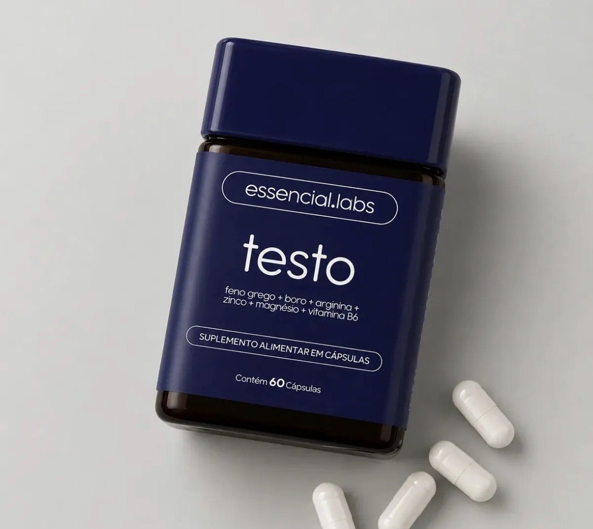 TESTO ESSENCIAL - Fórmula Exclusiva com Feno Grego  Boro  Arginina  ZMA  Vitamina B6 - 60 cápsulas