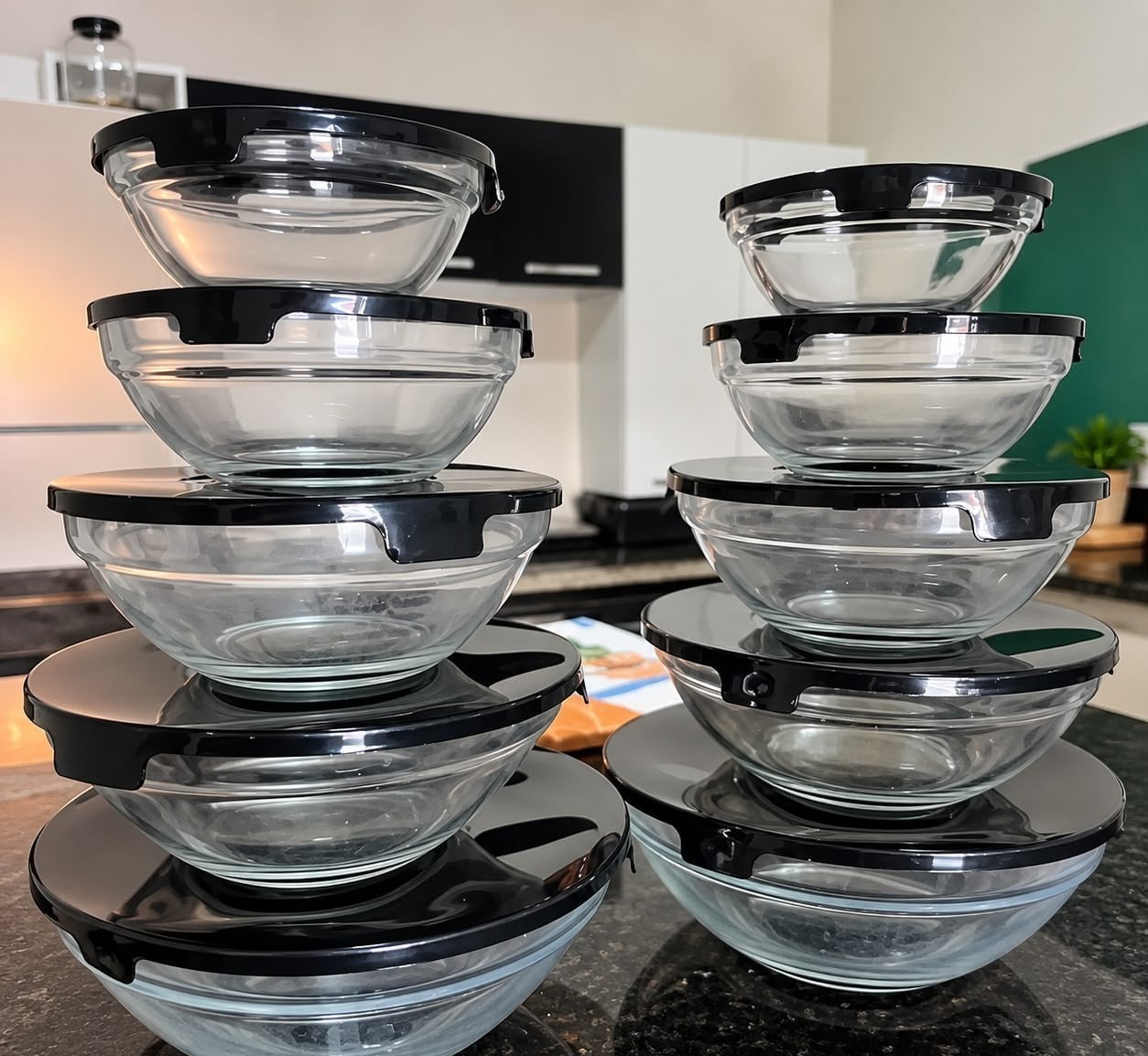 Kit com 10 Potes de Vidro Hermético com Tampa Redondo