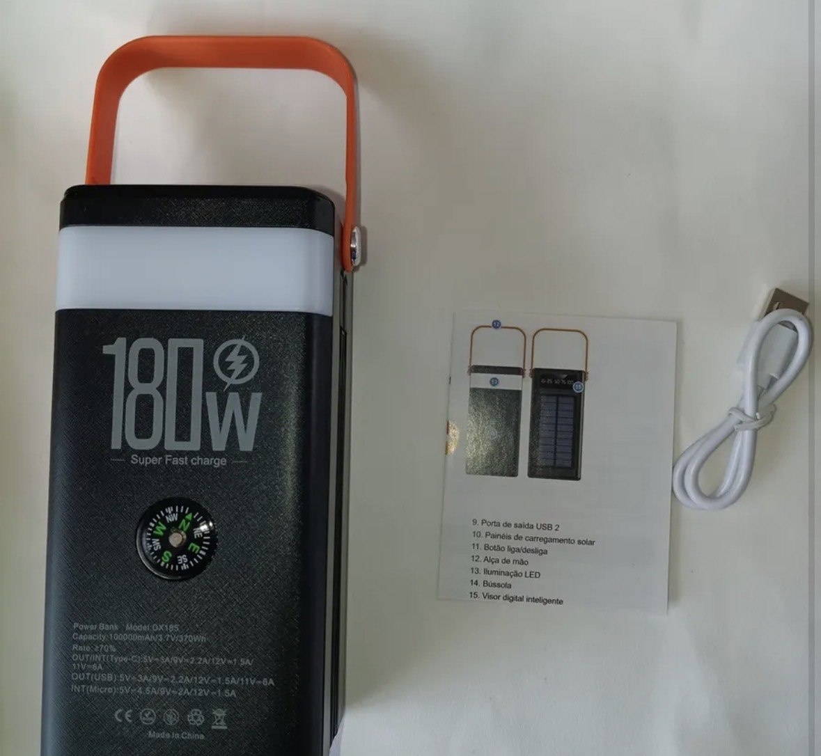 Power Bank Solar Portátil 100000mah Turbo Rápido 180w