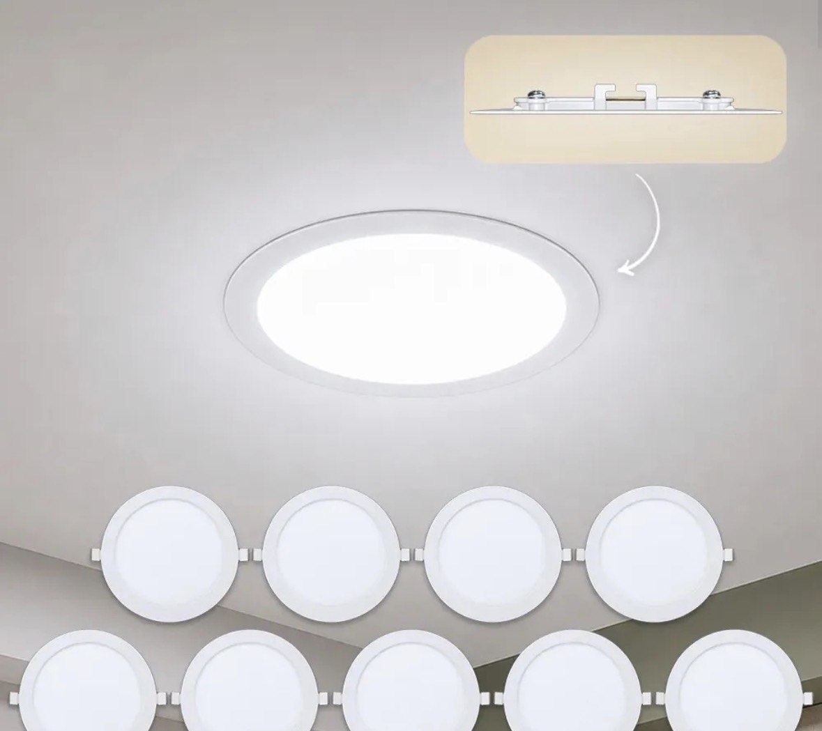 Kit 10 Painel Led Plafon Aluminio Embutir 18w 6500K Branco Frio 22cm Redondo Cod ALUT001983-10 Alut By Avant
