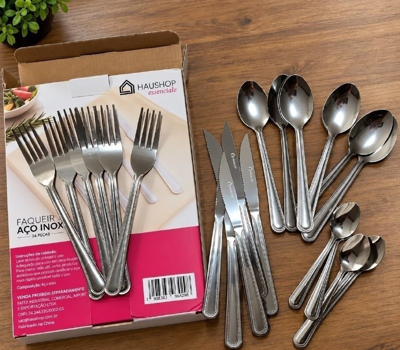 Jogo Talheres Faqueiro Inox 24 Peças Haushop