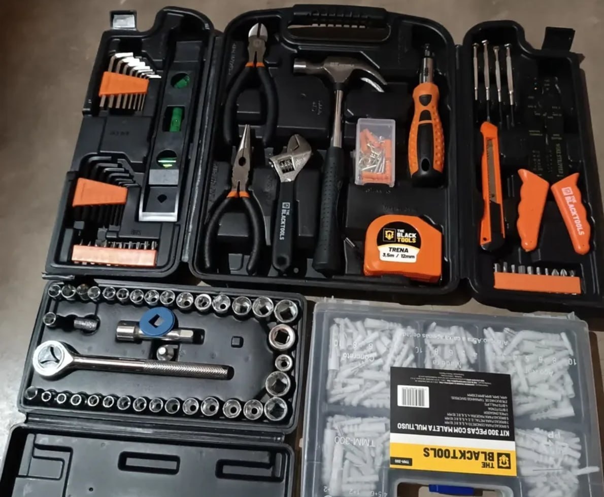 Kit Jogo de Ferramentas 129 Peças e 300 Peças Brocas e Buchas The Black Tools