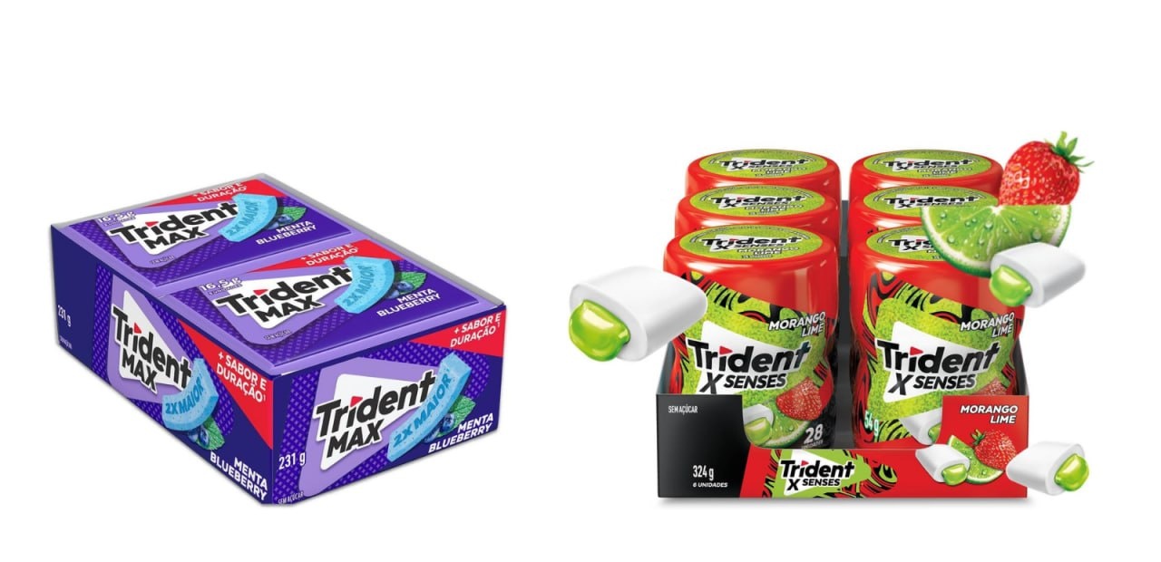 Cx Chiclete Trident Max Menta Blueberry Sem Açúcar 14 un. 16,5g