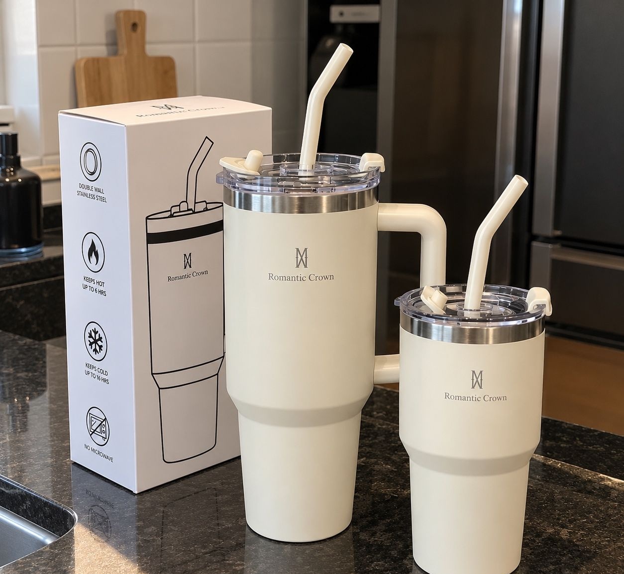 Kit Copo Térmico Inox 1200ml  600ml com Tampa e Canudo