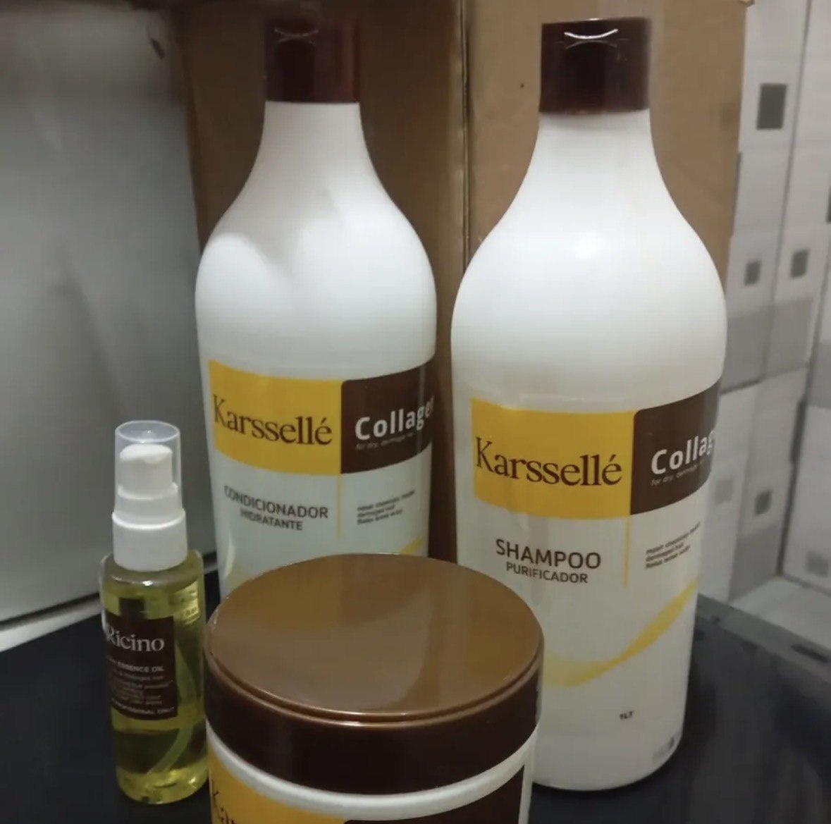 Kit Karssellé Shampoo 1l  Condicionador 1l  Máscara 500g  Óleo