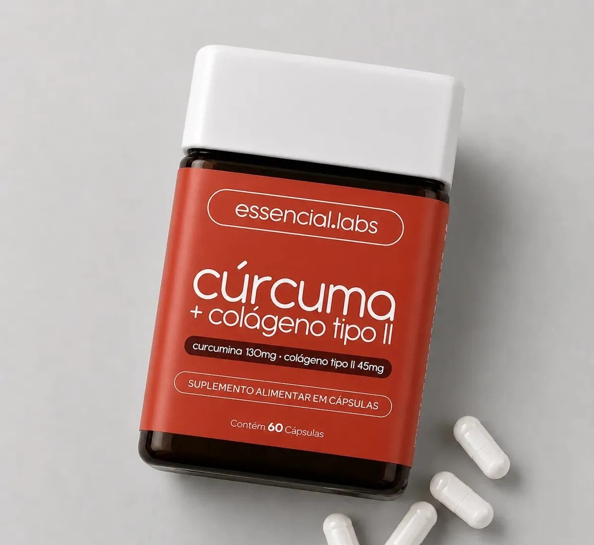 CÚRCUMA 130mg  COLÁGENO Tipo Ii 45mg - Fórmula com Máxima Concentração e Pureza - 60 Cápsulas