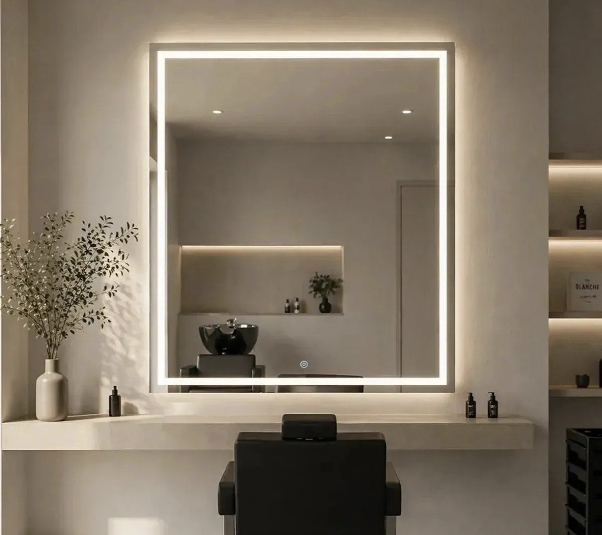 Espelho Jateado 60x40cm Com Led 3 Cores Touch Bivolt Closet