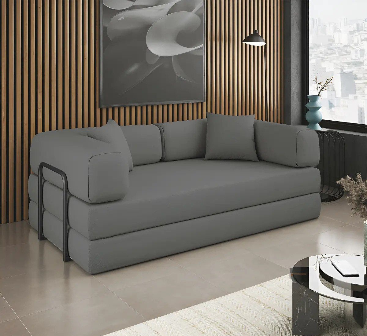 Sofá Cama Colchão Casal Compact Air Confortável Moderno Sala Grafite Balaqui Decor