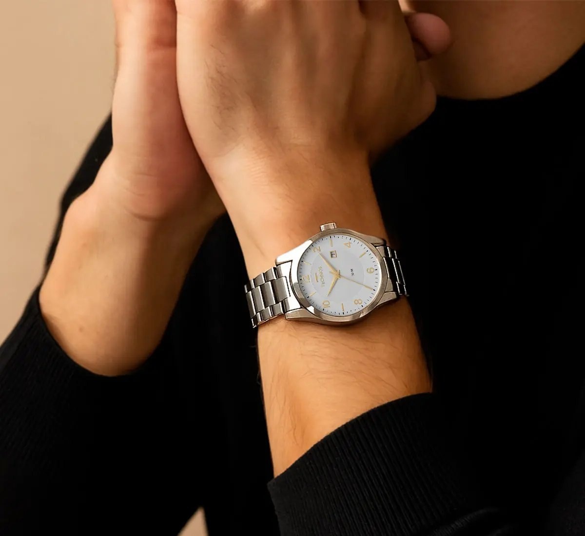 Relógio Technos Masculino Steel Prata Quartz Aço Inox Com Calendário
