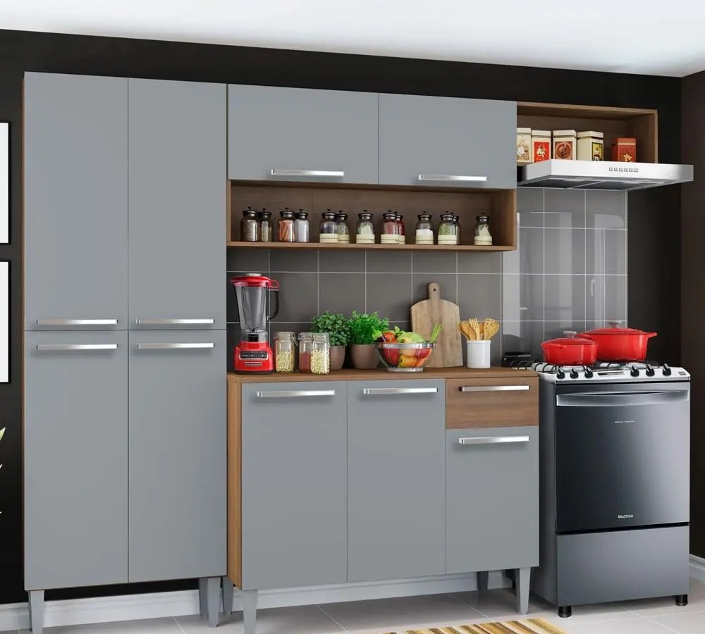 Armário De Cozinha Compacta Emilly Top Madesa Cor RusticCinza