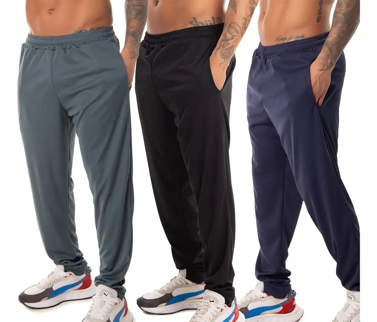 Kit 3 Calça Esportiva Elastano Academia Masculina Treino