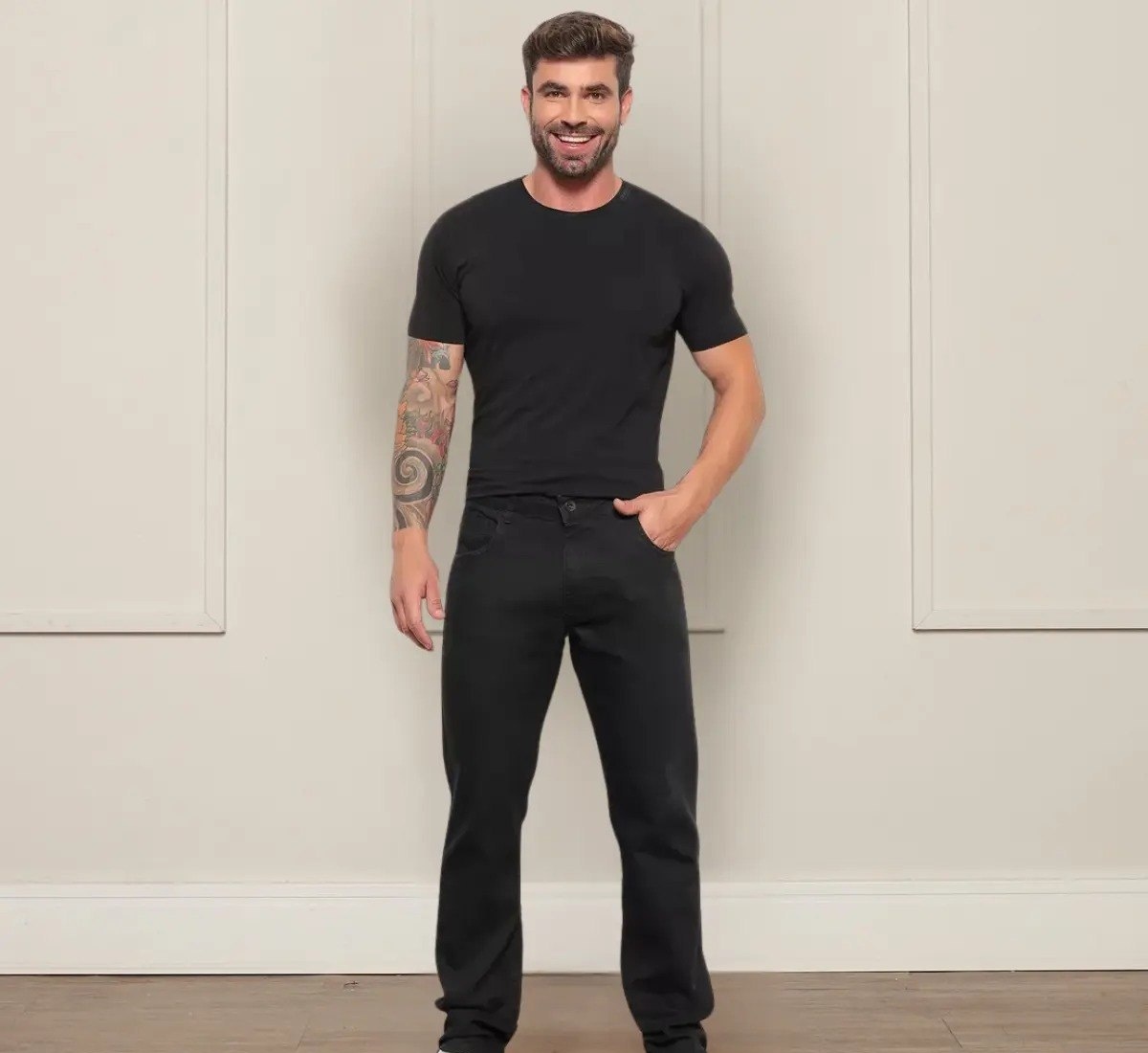 Calça Jeans Preta Masculina Tradicional Lycra 38 A 54