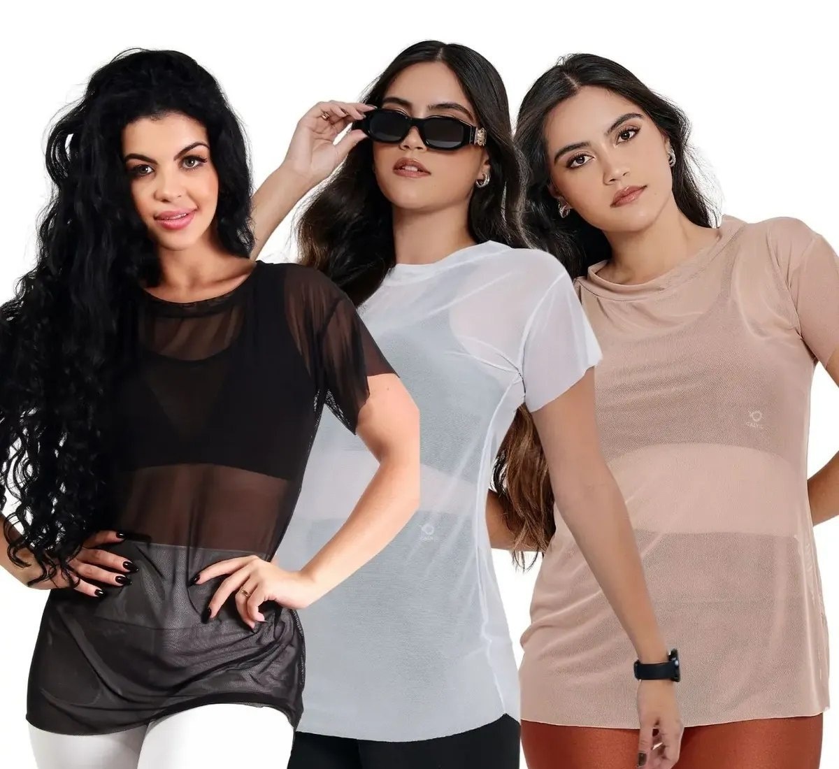 Kit 3 Blusas de Tule Academia Fitness 10736