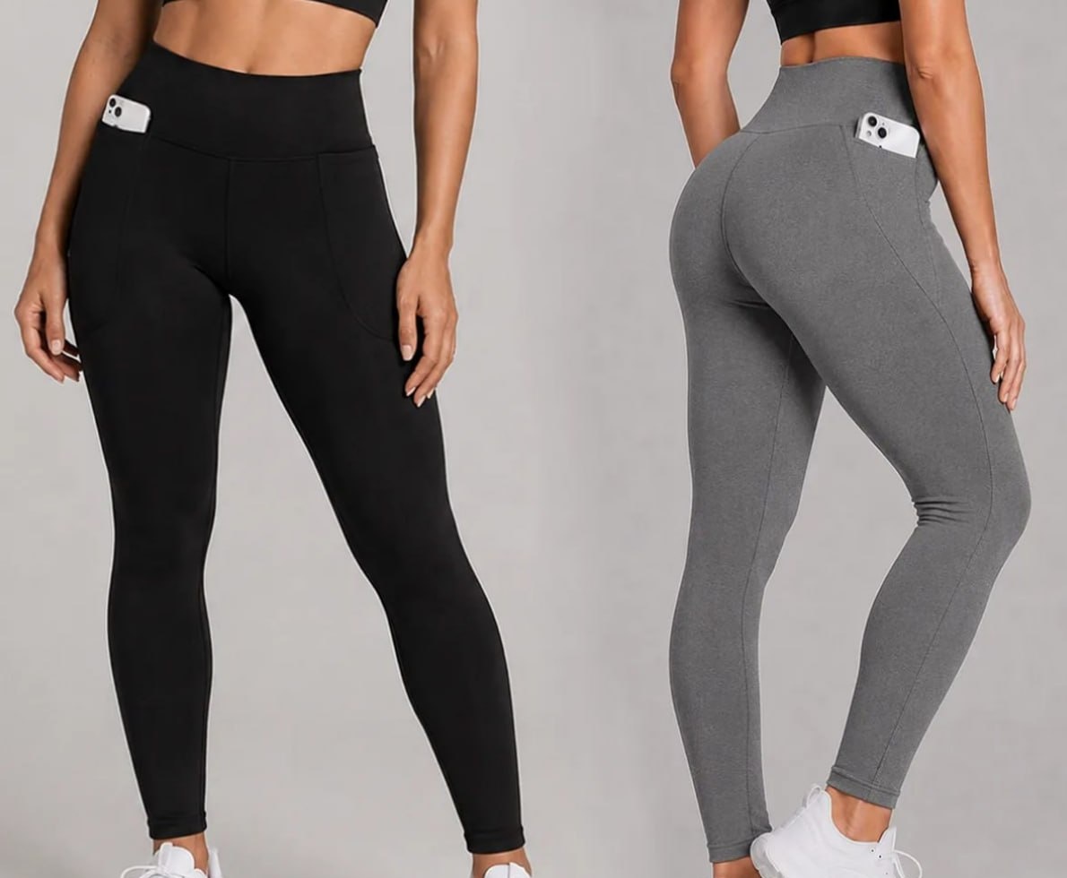 Kit 2 Calças Legging Cintura Alta Com Bolso