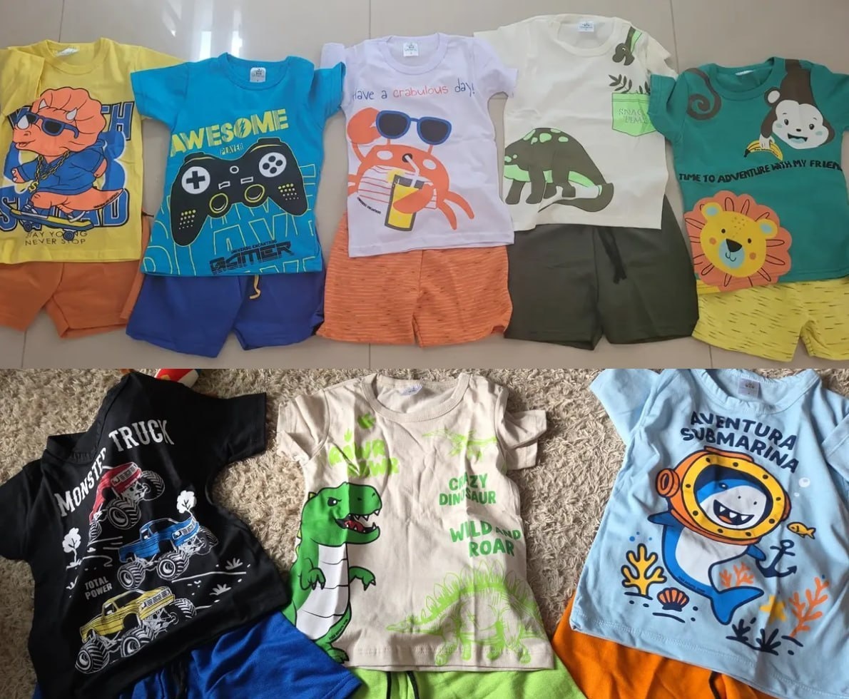 Kit Infantil Conjunto 5 Shorts  5 Camisetas