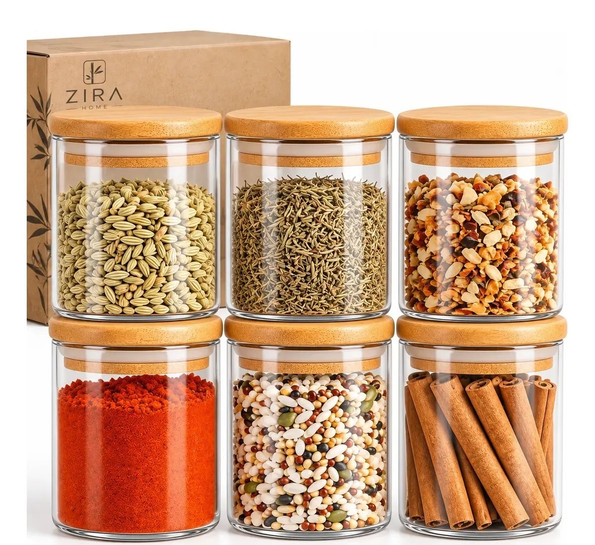 Kit 6 Potes Porta Temperos Vidro Borossilicato Hermético Tampa Bambu