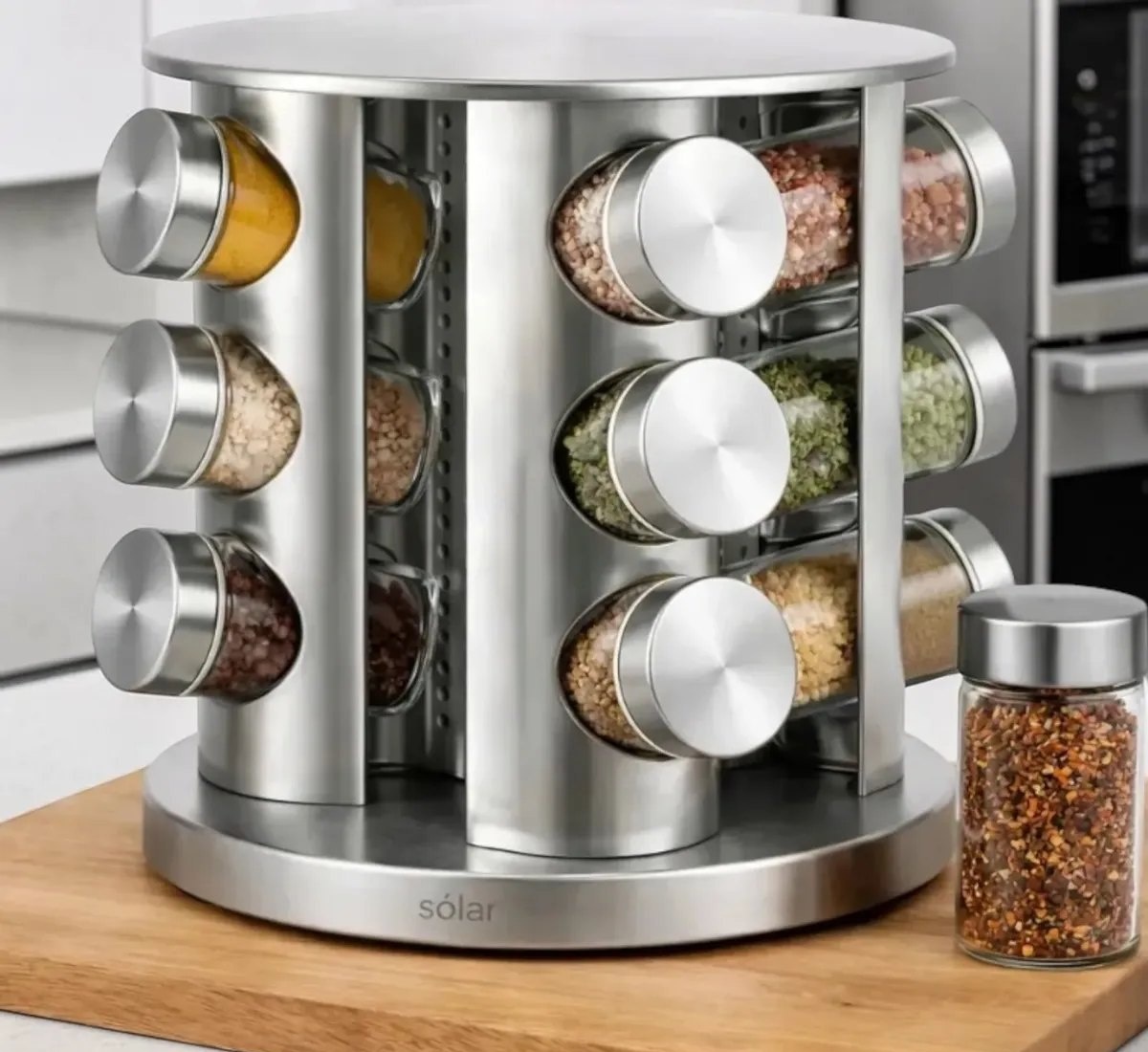 Porta Tempero Condimentos Giratório 12 Potes Inox Luxo