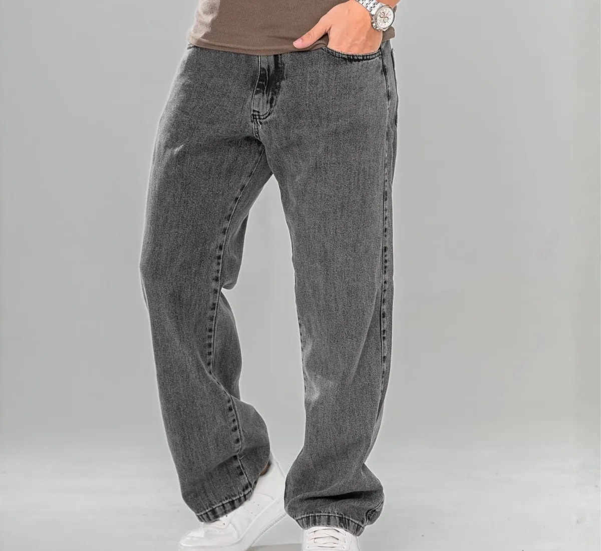 Calça Balão Jeans Marmorizada Streetwear Larga Bag