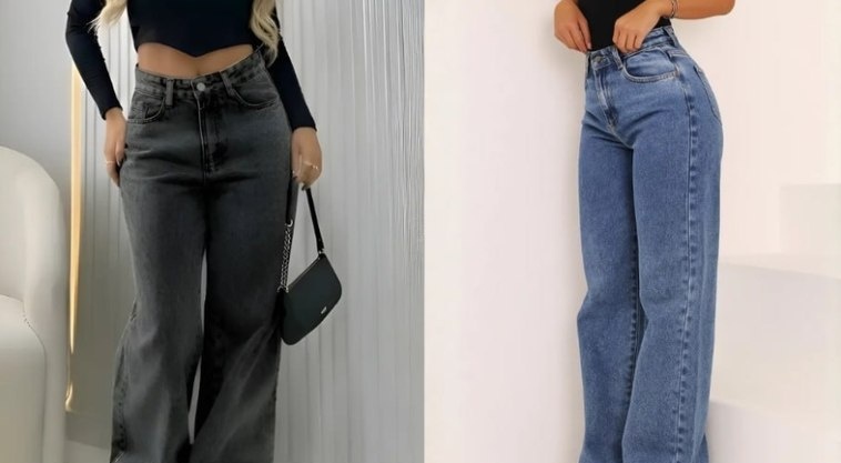 Calça Jeans Wide Leg Cintura Alta Pantalona