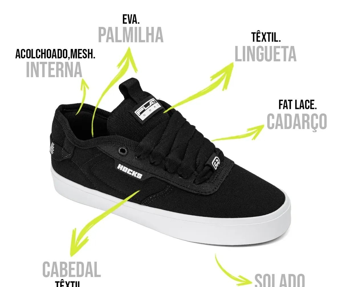 Tênis Hocks Flat Core Classic Black Unissex