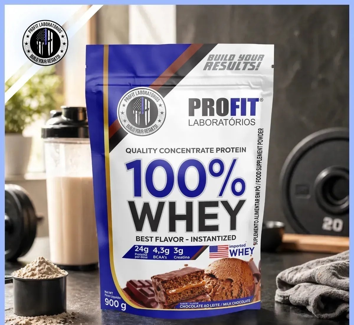 Whey Protein Profit 100 Quality Concentrate em Pó Sabor Chocolate 900g