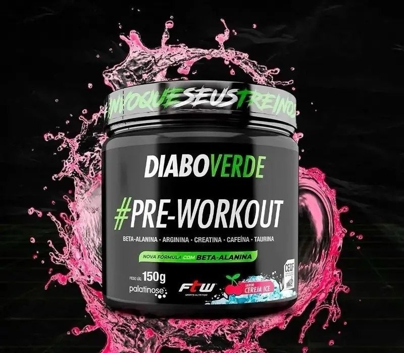 Suplemento Em Pó Pre Treino Pre Workout Pote 150g Sabor Cereja Ice FTW - DIABO VERDE variações de sabores disponíveis