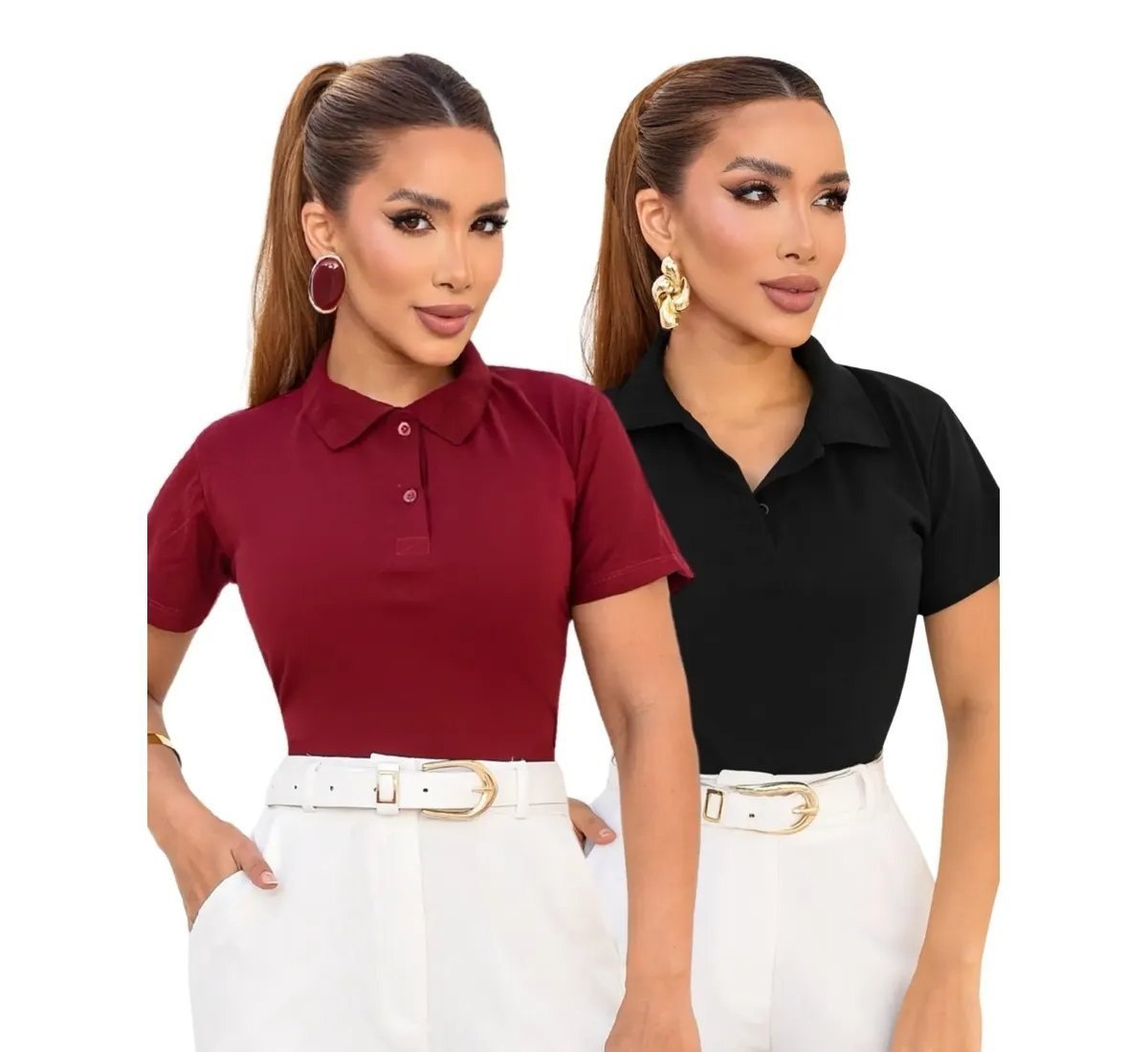 Kit 2 Blusas Polo Feminina Algodão Premium