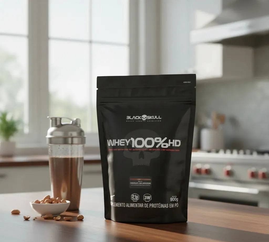 Refill Whey 100 Hd Sabores I 900g I Black Skull Chocolate Com Amendoim