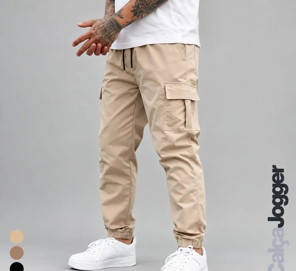 Calça Jogger Cargo Sarja Calca Streetwear Punho