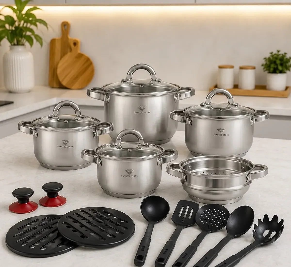 Jogo Panelas Inox 19 Peças Genebra Completo C Utensílios