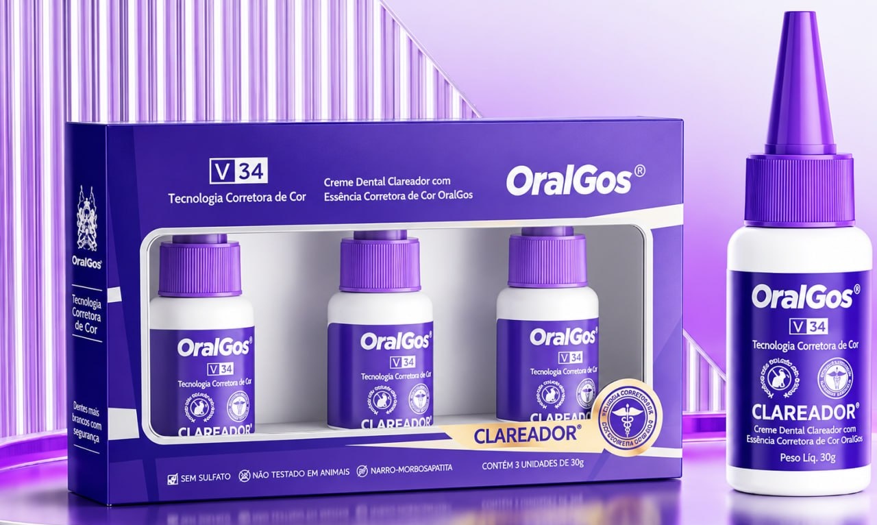 Kit 3un. OralGos V34 Pasta de Dente Roxa para Clareamento