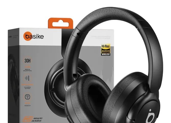Fone de Ouvido Bluetooth Basike com Cancelamento de Ruído e Microfone para Chamadas  Bateria de 30 Horas
