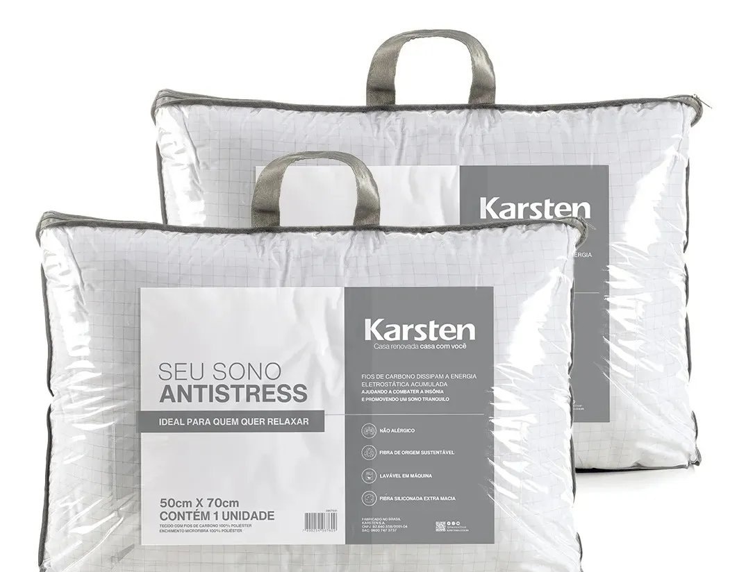 Karsten Kit 2 Peças Travesseiro Seu Sono Revigorante Suporte firme Percal 180 Fios
