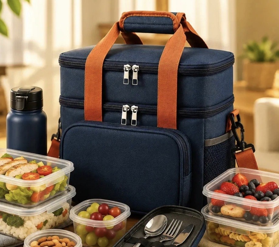 Bolsa Térmica Marmita Lancheira Alça Transversal Ajustável Removível Alça de mão reforçada 2 Compartimentos Organiza Conserva Seus Alimentos Quente ou Frio Cor Preto Tche Amo